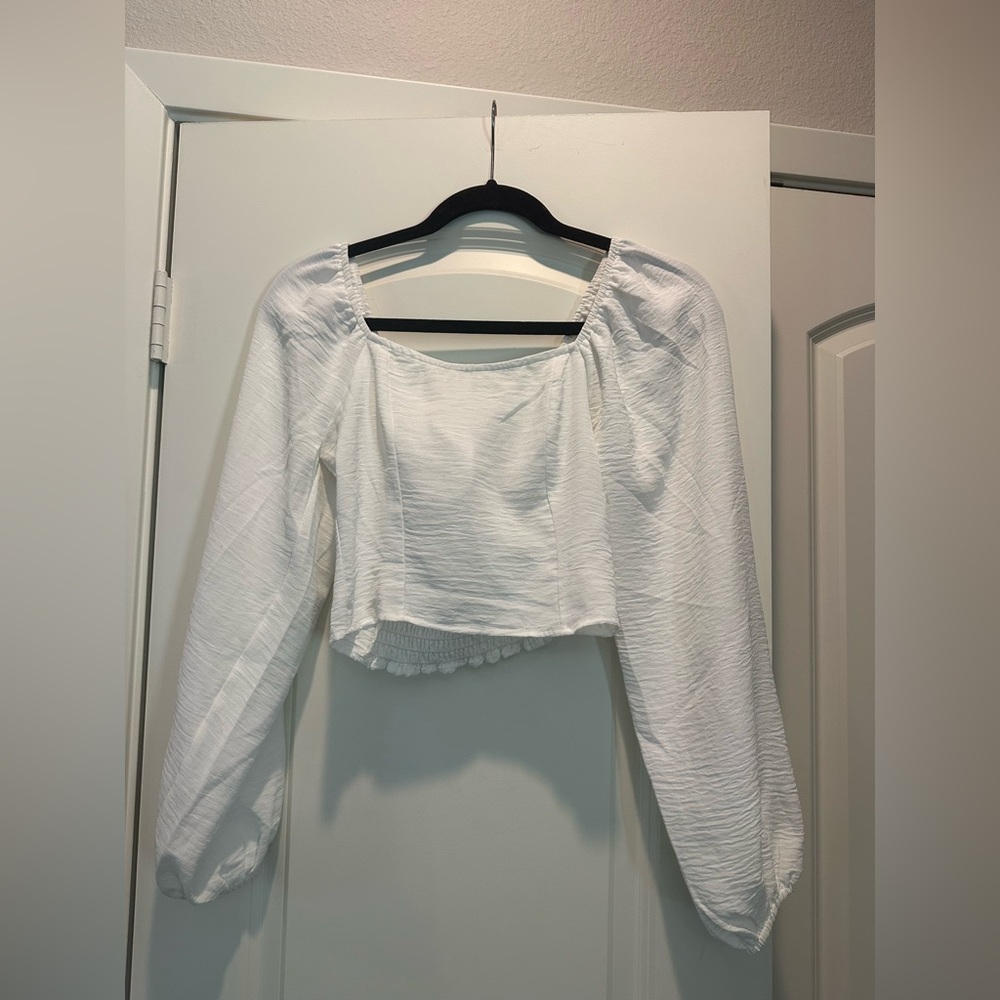 Altar'd State White Long Sleeve Top with Puff Sleeves